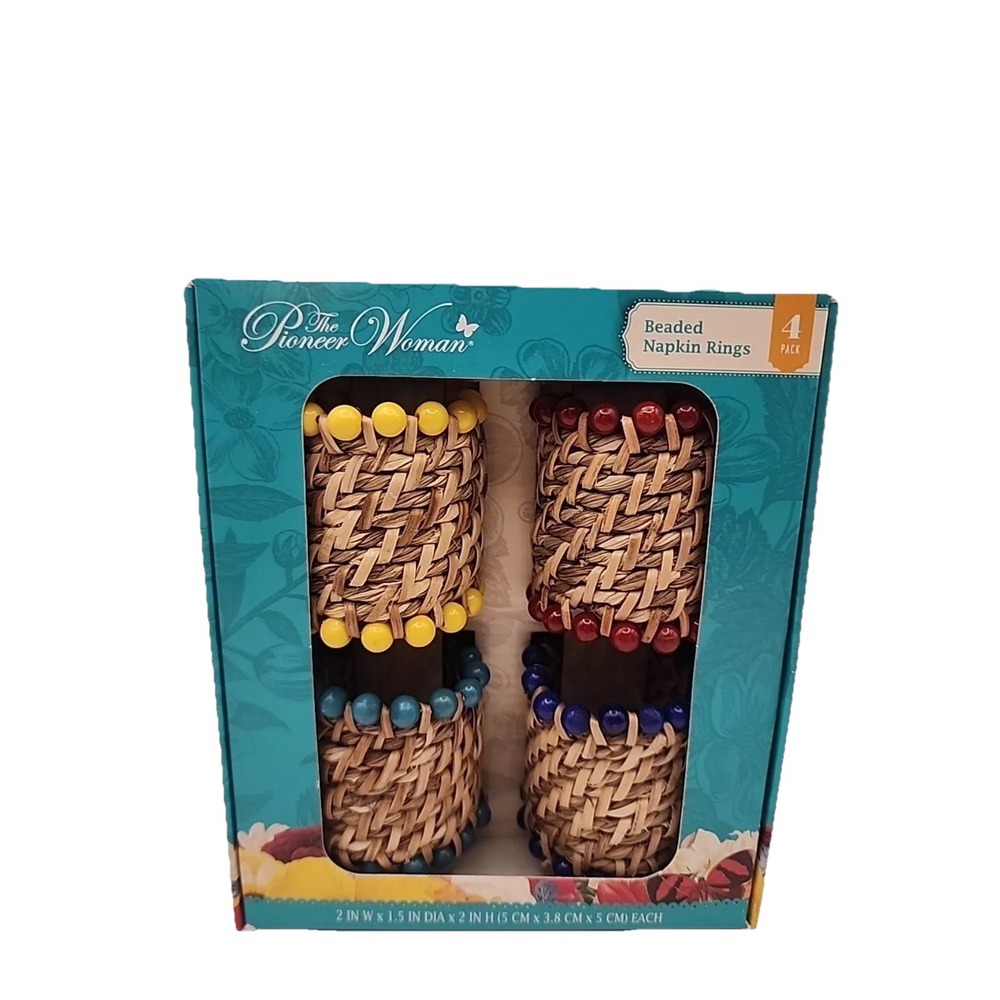 The Pioneer Woman Beaded Napkin Rings 4 Pack Woven Seagrass Multicolor
